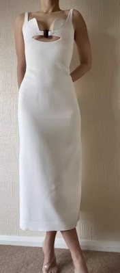 David Koma Cut Out Slim Fit Stretch White Woven MIDI Dress Uk 8/US4 XS