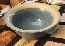 Blue Tumbleweed Pottery Bowl Two Tone Handled Stoneware Hand Thrown in NC USA 8"