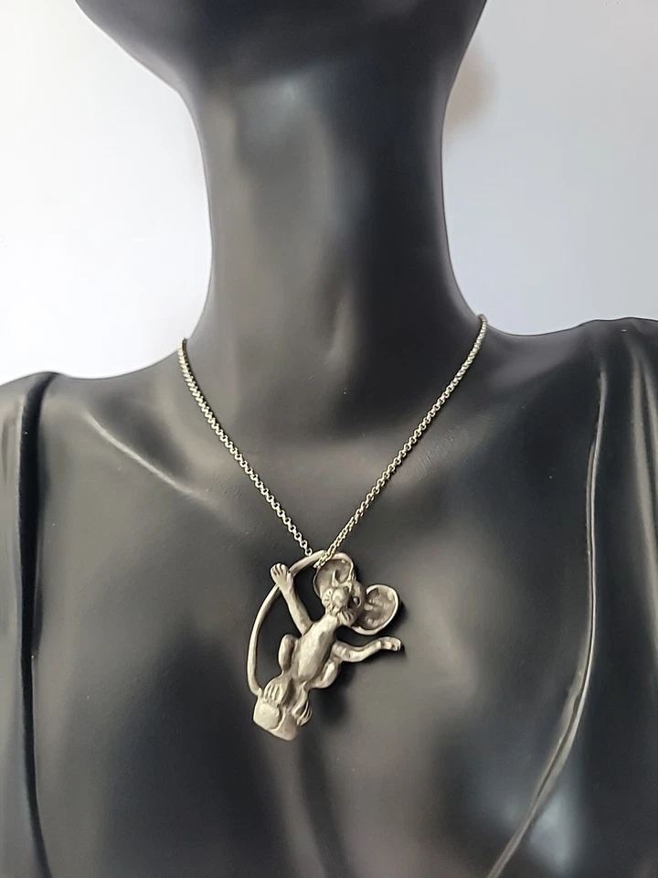 Collar Colgante Vintage Peltre Ratón Rata Tono Plata Cadena Joyería Disfraz Foto 3 de 4