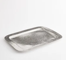 Hammered Nickel Serving Tray 15.75″ × 11.75″ – Modern Metal Rectangular Elegant