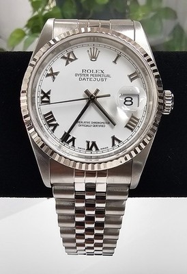 Rolex Datejust 36mm Jubilee Steel Silver Roman White Dial Automatic Watch 16234
