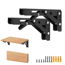 6 Inch Folding Shelf Brackets, 2 Pack (1 Pairs) Heavy Duty