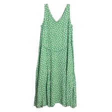 Loft Polka Dot Midi Dress Green Womens S Rayon Linen Sleeveless V Neck Preppy