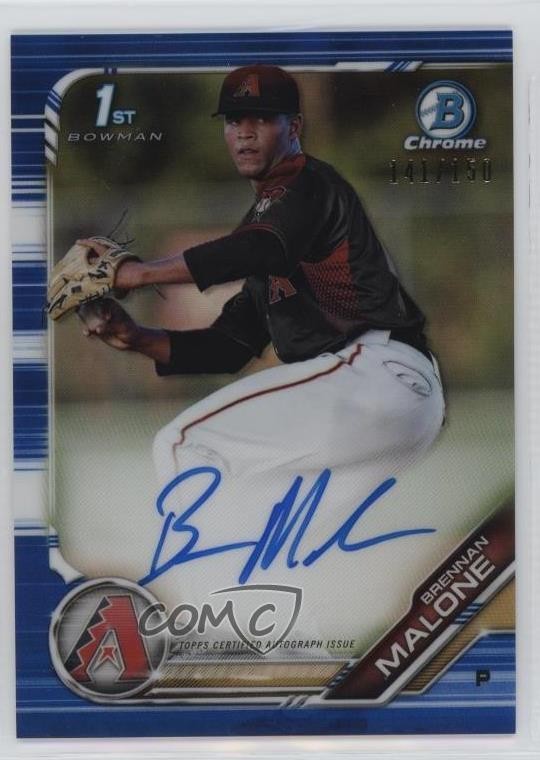 2019 Bowman Draft Chrome Pick Blue Refractor 141/150 Brennan Malone Auto 01nw