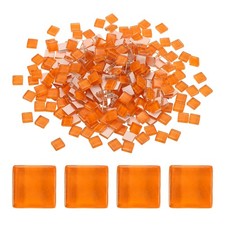 300Pcs Glass Mosaic Tiles Square Crystal Mosaic(0.4 x 0.4 Inch Orange Red),