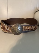 Chicos Brown Beaded Genuine Leather Belt Large 39  - 44  