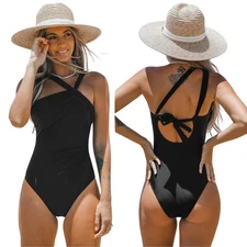 Cupshe Black Brazilian Obsession Asymmetrical Neck One Piece Swimsuit Size XL