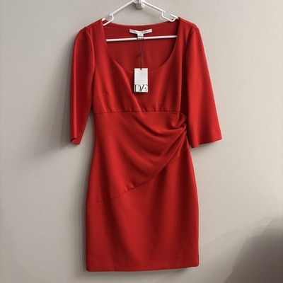 Diane von Furstenberg Bevin Ruched Dress Red Size 8 NWT