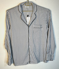 Petite Plume NWT Size Medium Blue Cotton French Ticking Flannel Pajama Top LS