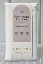 Threshold Twin Size Smooth Cotton Sateen Solid White Flat Sheet 68" x 101"