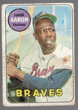 1969 Hank Aaron Topps Baseball Braves #100 Marked & Stained