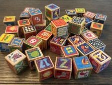 Vintage Wooden Alphabet Blocks 123 And Pictures Lot Of 41 Toddler Building Craft