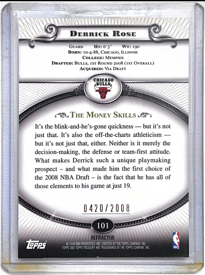 🔥 2008-09 Topps Treasury Bronze Refractor #101 Derrick Rose RC /2008 - #420 👀 Foto 2 de 2