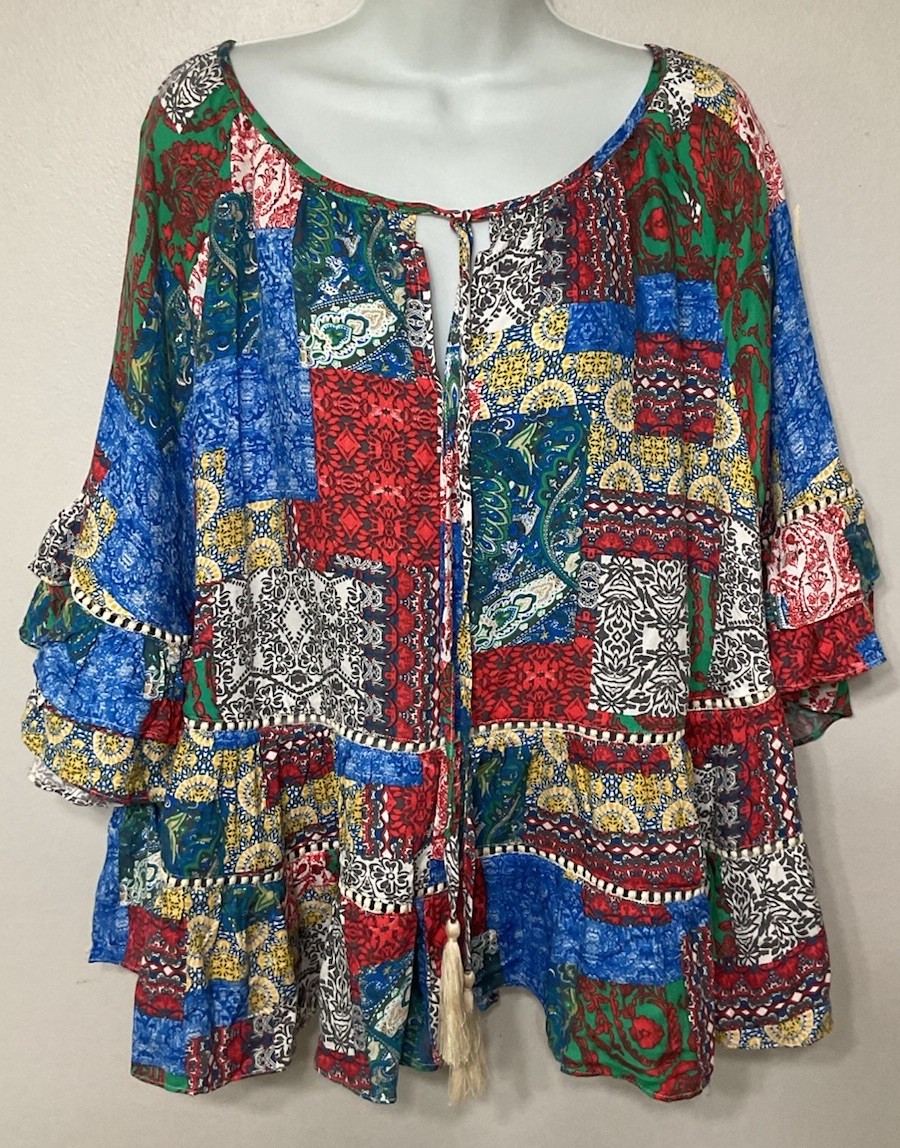 ODDY Blouse Women’s Size Medium  Patchwork Festiv… - image 1