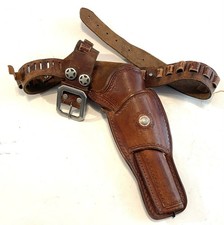 Antique Cowboy Gun Belt And Holster With Two Texas Stars Maybe Rangers