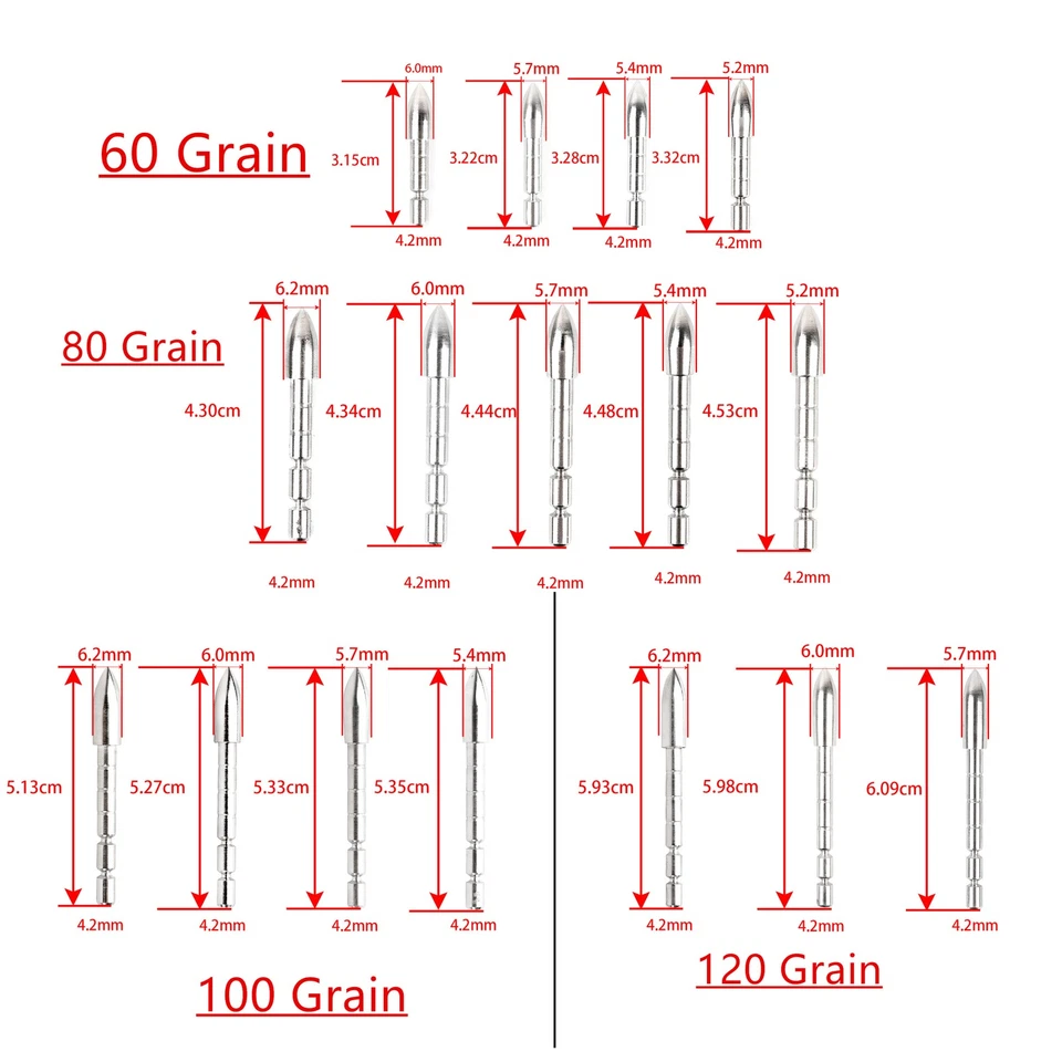 12 X Archery Arrowhead Inserts Steel Tips ID4.2mm 60-120gr Bow Hunting Target - Image 2 of 4