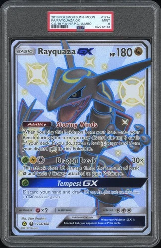 2018 POKEMON SUN & MOON CELESTIAL STORM JUMBO #177A FULL ART/RAYQUAZA GX PSA 9