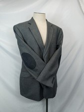 Stafford Essentials Wool Blazer Sport Coat 48R Grey Check Elbow Patches Classic