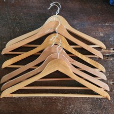 Lot of 6 Wooden Hangers Coat Slacks Suit Pants Light Wood