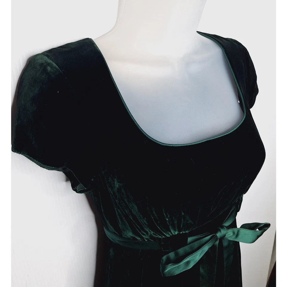 VTG 90s Nicole Miller NYC Emerald Velvet Babydoll Dress 4 Square Neck Holiday - Image 2 of 4