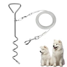 15 FT Dog Tie Out Cable and Stake Dog Runner for Yard Dog Tie Out Cable and S...