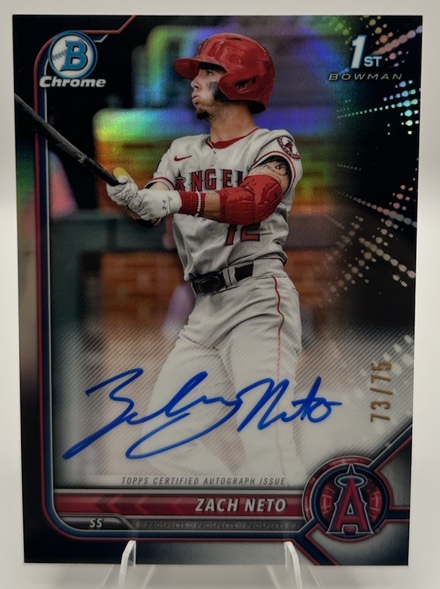 Zach Neto 2022 Bowman Chrome Draft 1st Auto /75 Black Refractor Angels