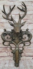 100% REAL BRONZE DEER BUCK STAG HOME DECOR WALL PLAQUE SCULPTURE HANGING STATUE