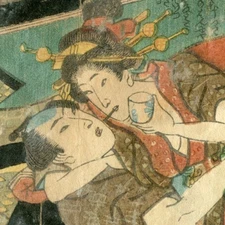 Antique Japanese woodblock prints – shunga theme (collection, Edo–Meiji)