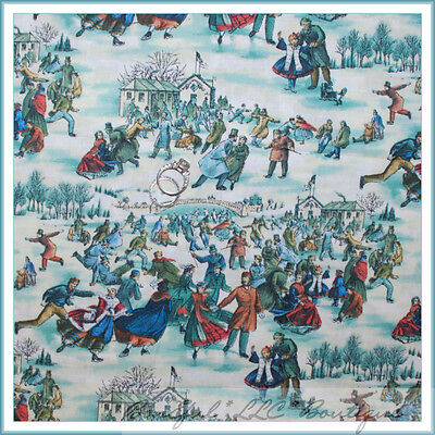 BonEful Fabric FQ Cotton Quilt Green Xmas Ice Skate Knit Hat Gloves Scarf Basket
