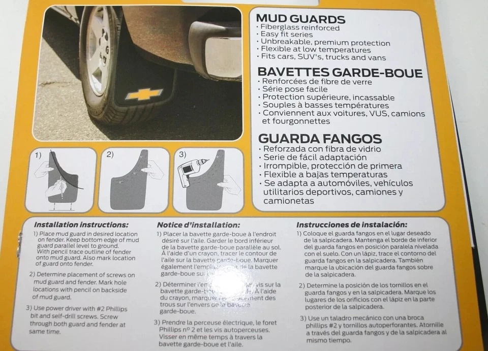 Juego de 2 universales protectores contra salpicaduras de barro con logotipo de pajarita Chevy dorado de fácil ajuste 11"x19" Foto 4 de 4