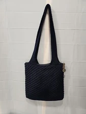 THE SAK Crochet Navy Blue Hobo Shoulder Bag Purse Beautiful 12.5 X 12.5