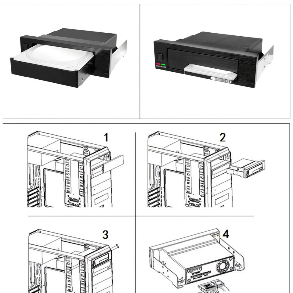 Internal Single Bay Tray-Less Mobile Rack Enclosure for 2.5" 3.5" SATA HDD SSD - Image 2 of 4