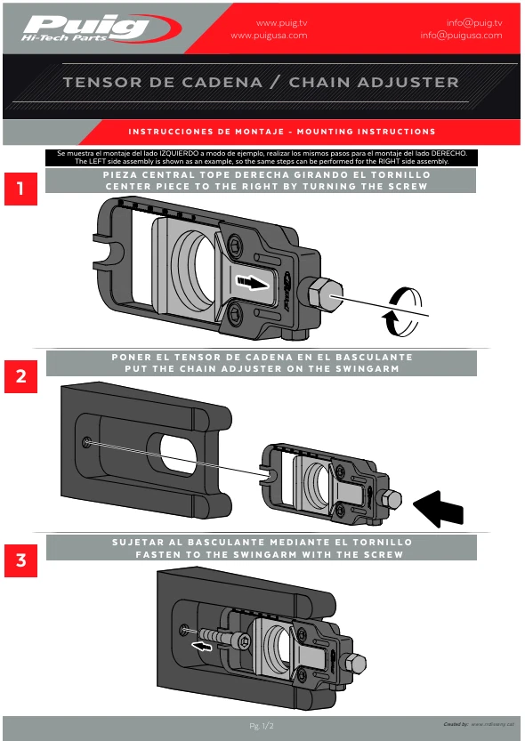 Ajustadores tensores de cadena de aluminio Puig azul Suzuki GSX-8R/S 2023 - 2025 Foto 2 de 4