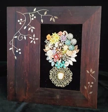 "Gold Morning" Vintage Jewelry Framed Art, Handcrafted, Recycled Jewelry & Frame
