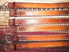 VTG Western C M Co Buckstitch Tooled Embossed Leather Belts 6 pc Size 20 NEW
