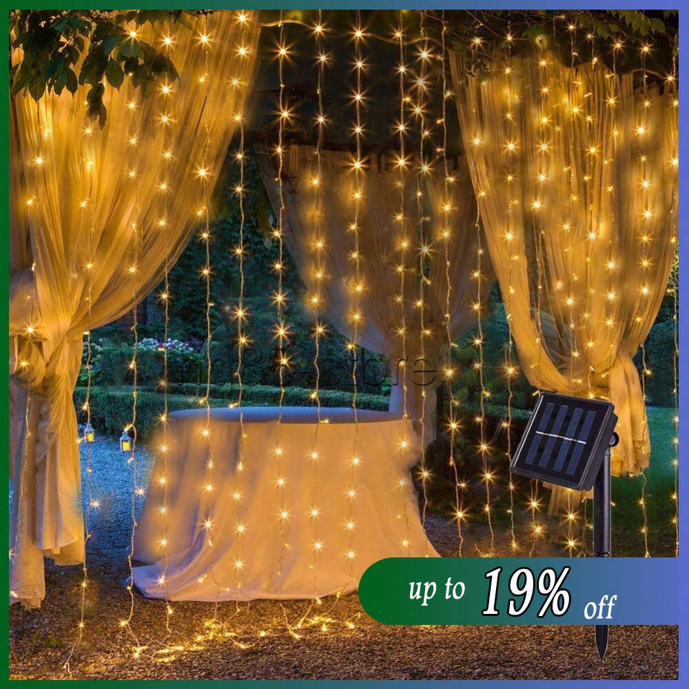 Solar Curtain Fairy String Lights Hanging Gazebo Patio Garden Waterfall