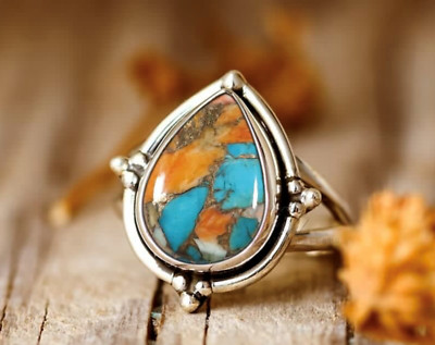 Oyster Copper Turquoise Gemstone Solid 925 Sterling Silver Ring All Size SR2157