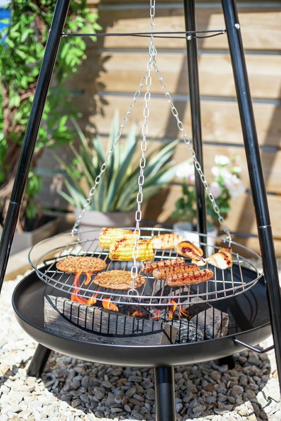 La Hacienda Fire Pit Tripod With Cooking Area Black eBay