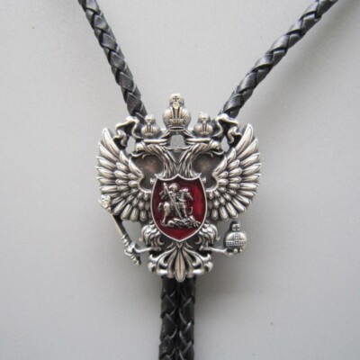 Russian Double Headed Empire Eagle Rhinestone Cowboy Rodeo Bolo Tie