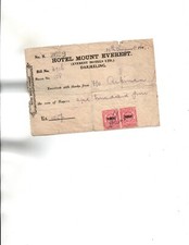 India MOUNT EVEREST HOTEL 1945 Bengal Revenue  receipt