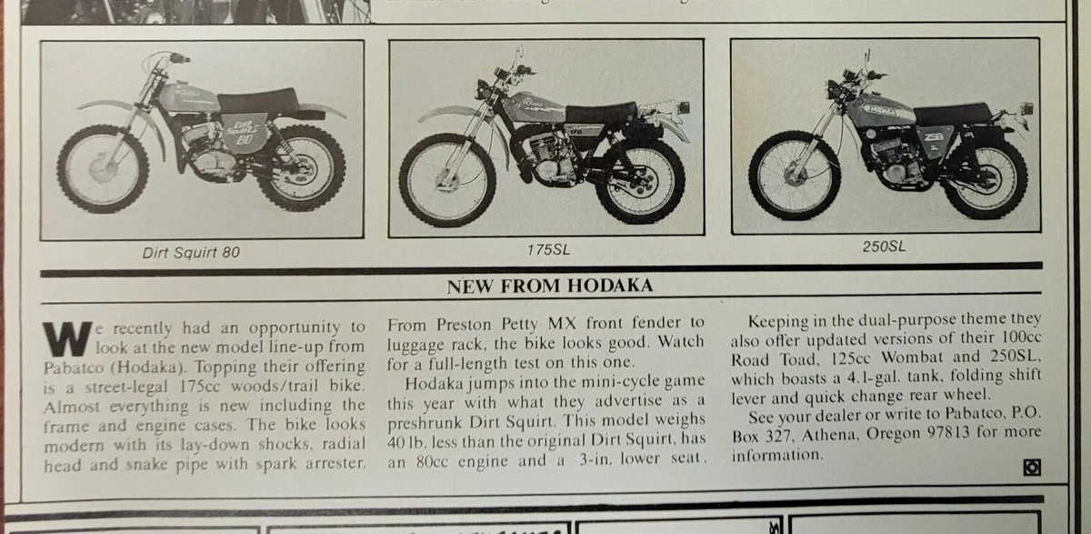 1978 Hodaka Motorcycle 1p Print article Dirt Squirt 80 175SL 250SL