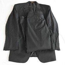 Jos A Bank 44L 36x32 Black Stripe Signature Gold 100 Wool Jacket Pants Suit