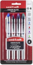 uni-ball Vision Elite Rollerball Pens, Bold Point (0.8mm), Assorted Colors, 4 pk