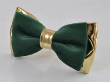  Emerald Green Velvet Gold Faux Leahter Bow tie Men / Youth / Boy / Baby Toddler