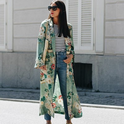 Women Vintage Retro Floral Print Long 