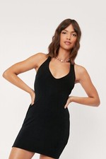 Urban Outfitters Black Slinky Halterneck Mini Dress New W Tags Size XXS UK 4-6