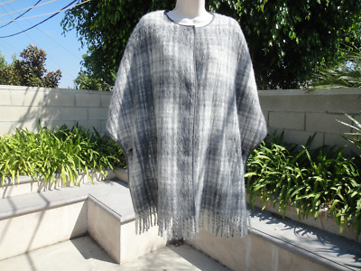 Basler BRUSHED PLAID FRINGED CAPE/Poncho Alpaca Wool Blend, US10 EUR40 MSRP$450