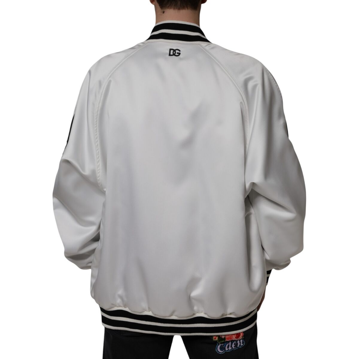 DOLCE & GABBANA Jacket White Polyester Logo Full Zip Bomber DOLCE & GABBANA Jacket White Polyester Logo Full Zip Bomber
