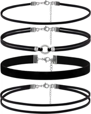 4PCS Black Choker for Women Black Lace Velvet Chocker Set Layered Classic Choker
