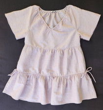Madewell Lorelei Women's Linen Tiered Mini Short Sleeve Dusty Pink Dress Sz L